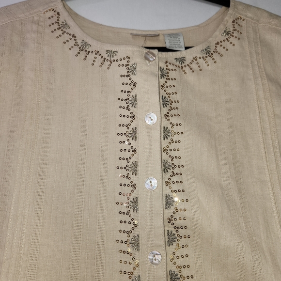 ⭐️NWT Erika Embellished Linen-Blend Shirt – ¾ Sleeve | Size XL - Picture 5 of 12